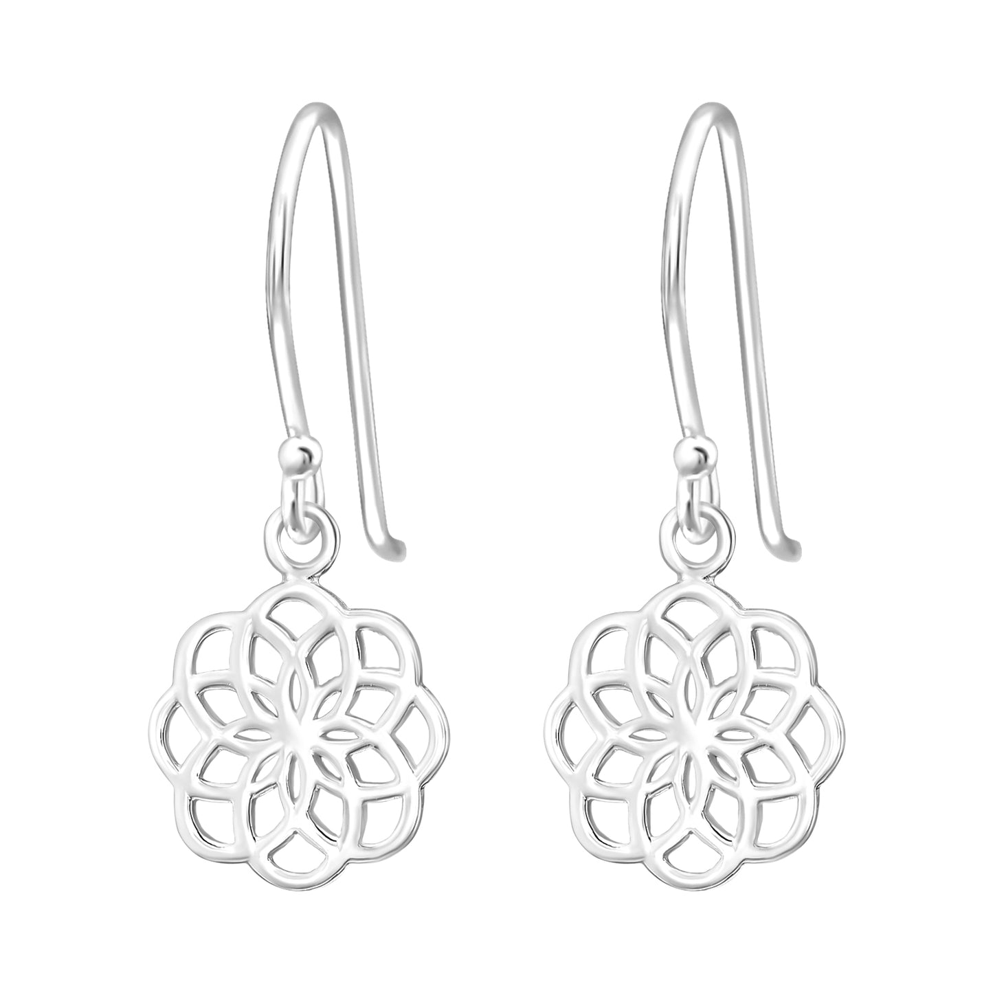 Sterling Silver Open Flower Drop Earrrings