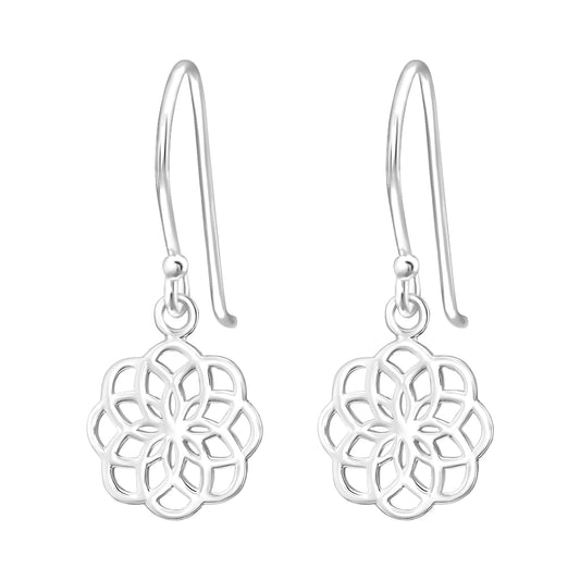 Sterling Silver Open Flower Drop Earrrings