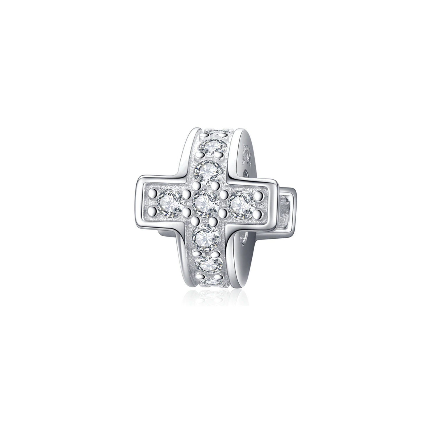 Clear Cubic Zirconia & Sterling Silver Cross Bead Charm