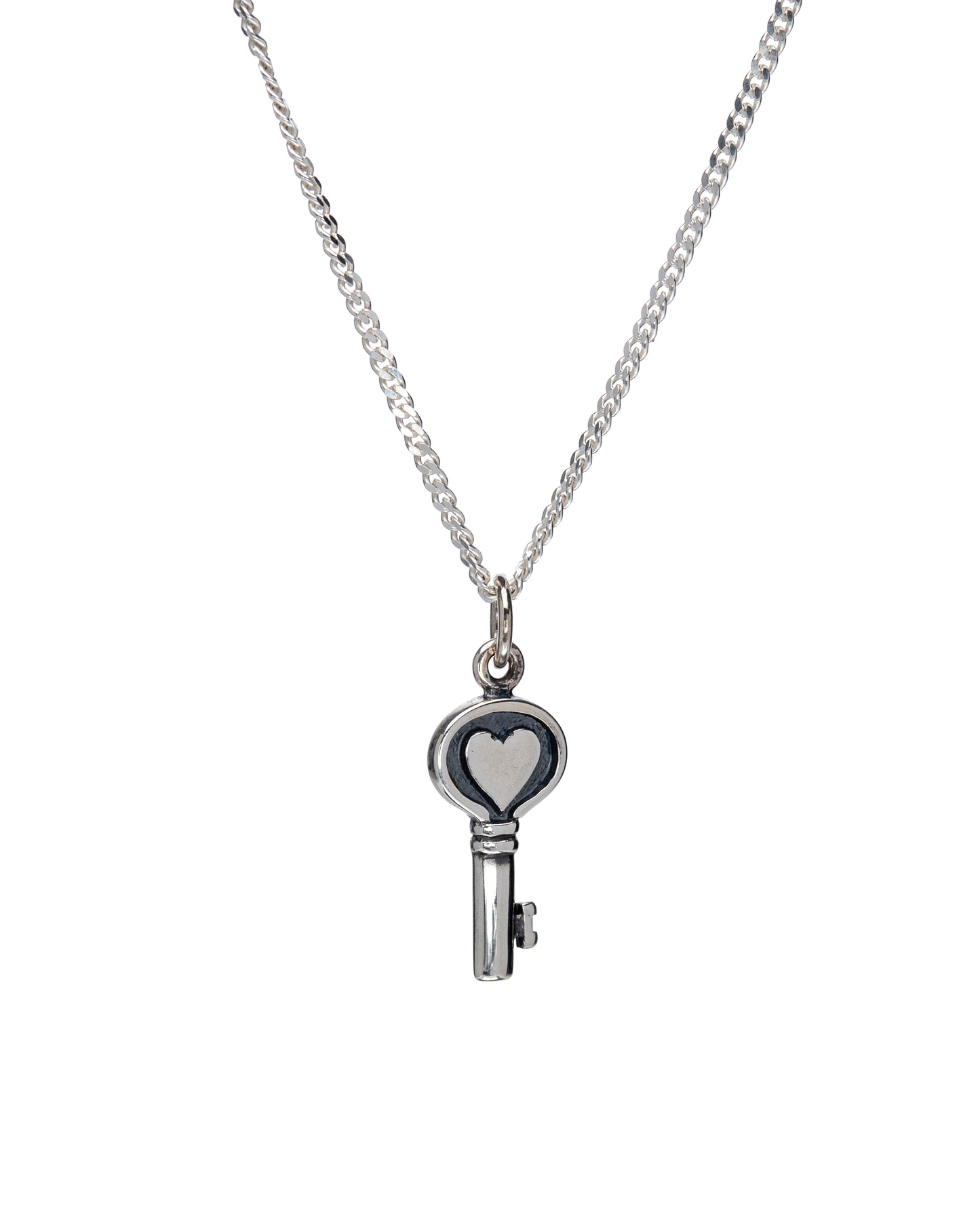 Sterling Silver Heart Key Pendant Necklace