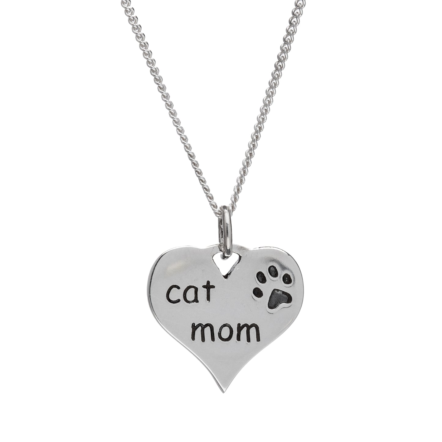 Sterling Silver Heart 'Cat Mom' Pendant Necklace