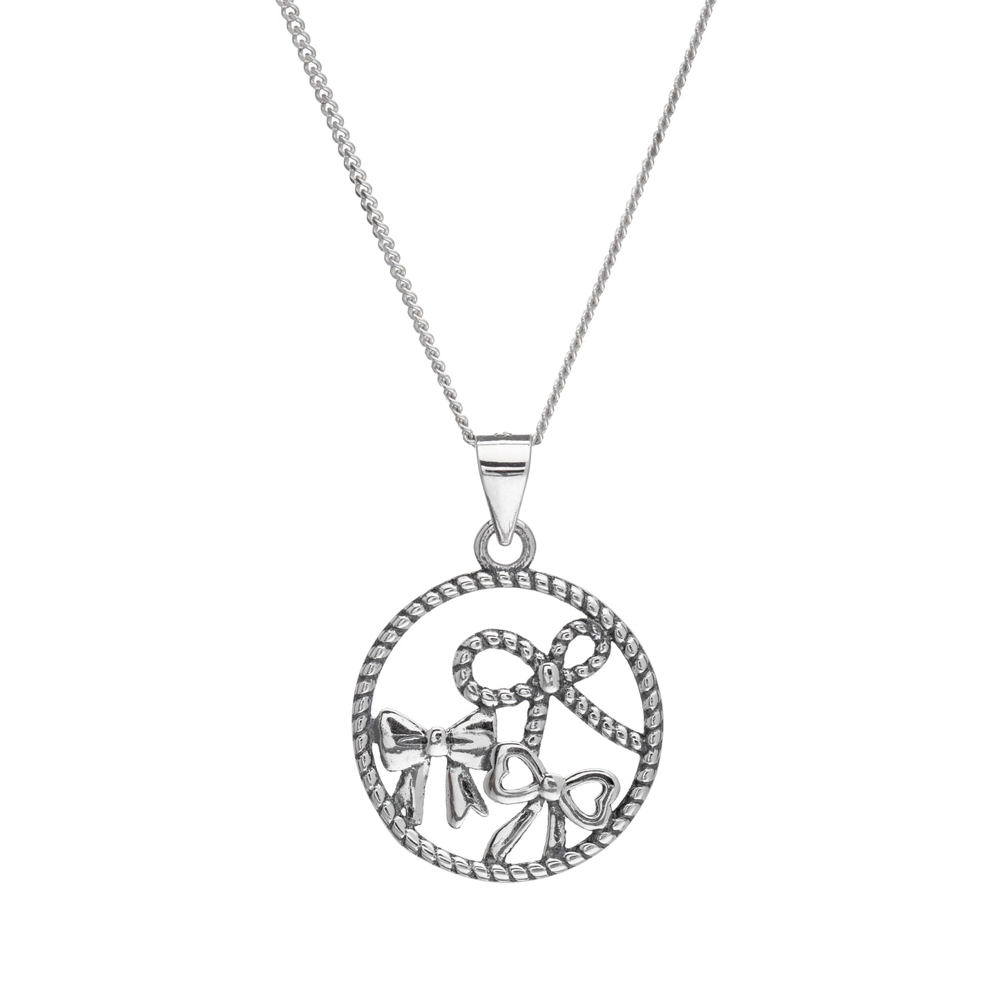 Sterling Silver Bows Circular Pendant Necklace