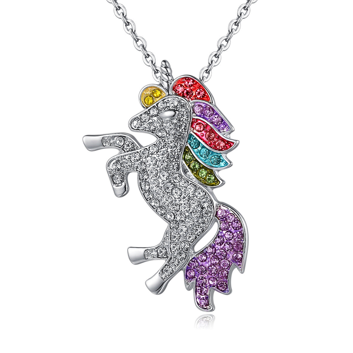 Multi Colored Crystal Unicorn Pave Pendant Necklace