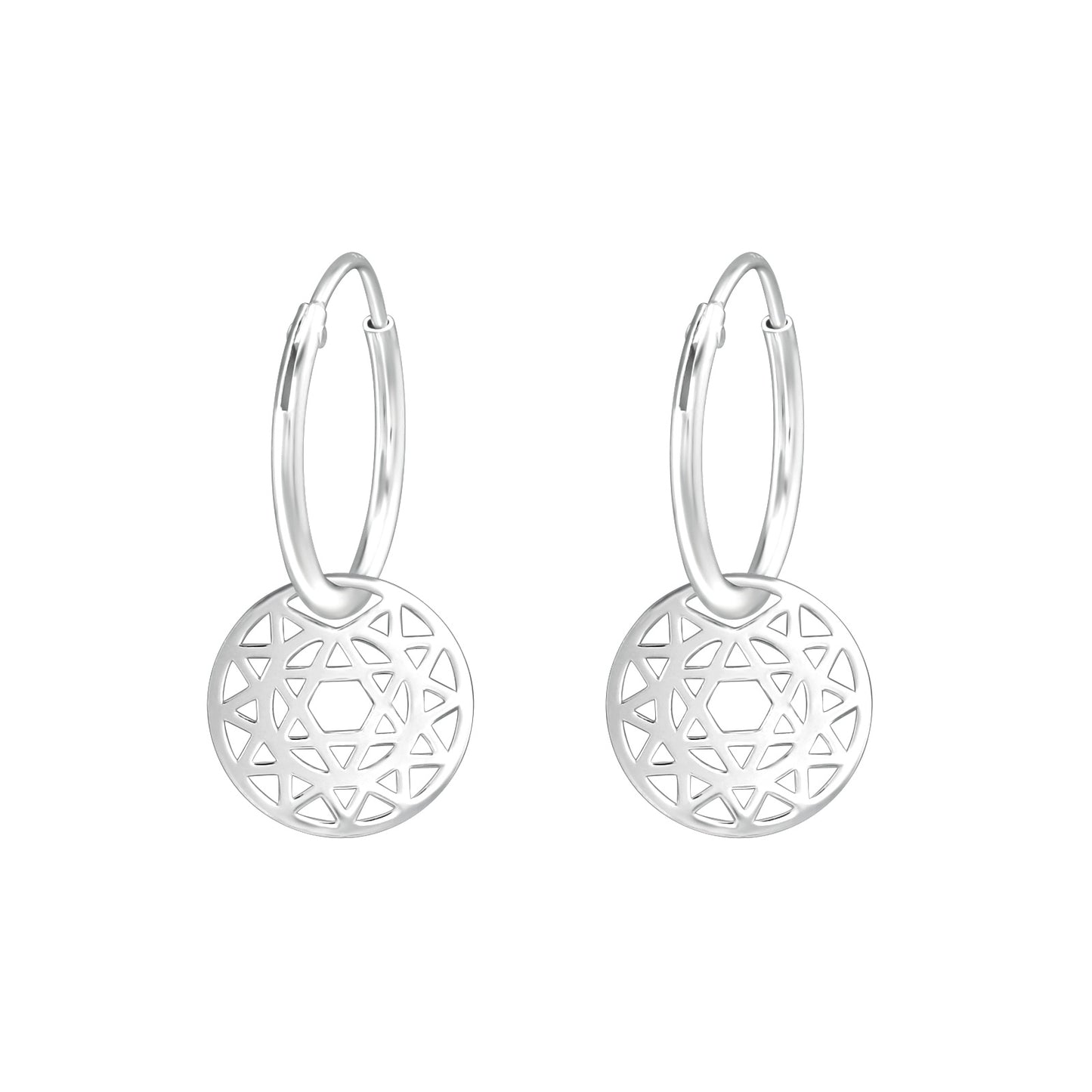 Sterling Silver Geometric Round Drop Earrings