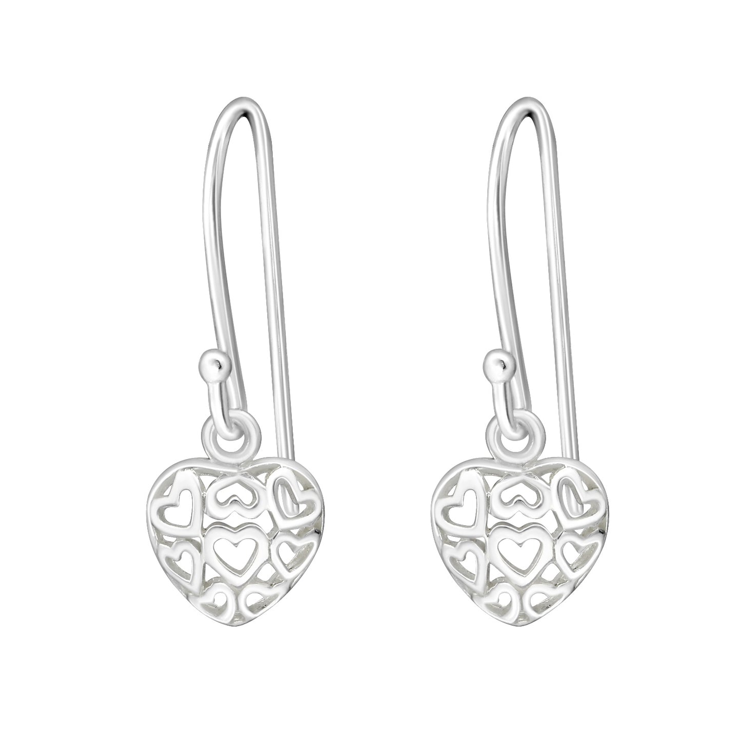 Sterling Silver Heart Filigree Drop Earrings