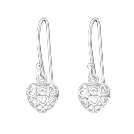 Sterling Silver Heart Filigree Drop Earrings