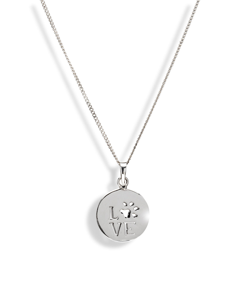 Sterling Silver 'Love' Paw Print Pendant Necklace