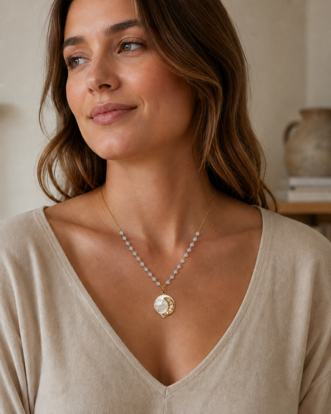 Upcycled Moon Pearl Necklace