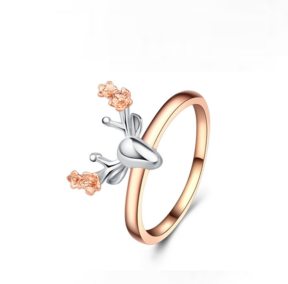 Two Tone Rose And Silvertone Deer Ring