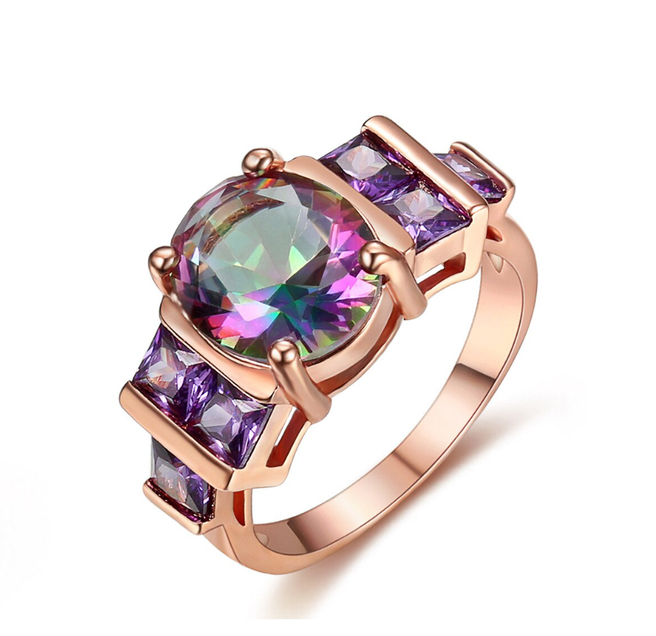 Rose Goldtone Purple Cubic Zirconia Statement Ring