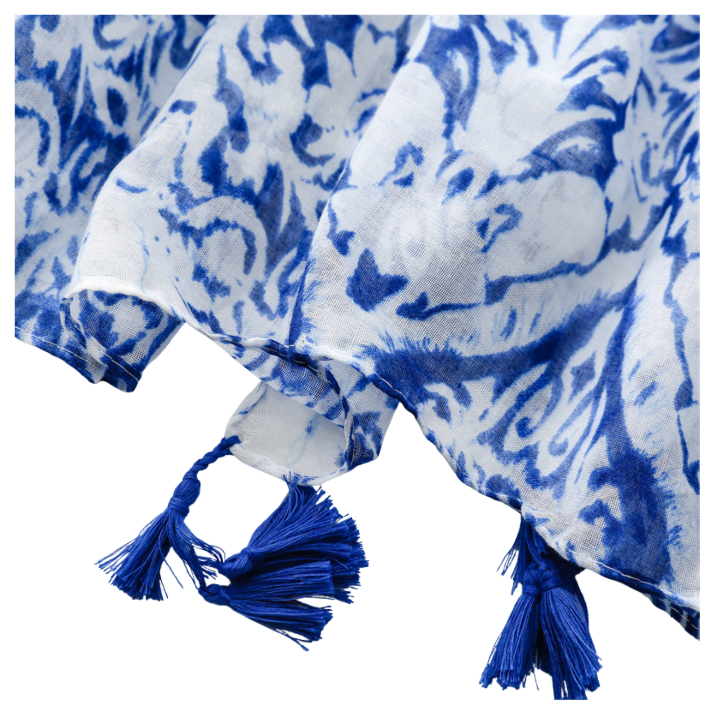 Cobalt Damask Tassel Scarf