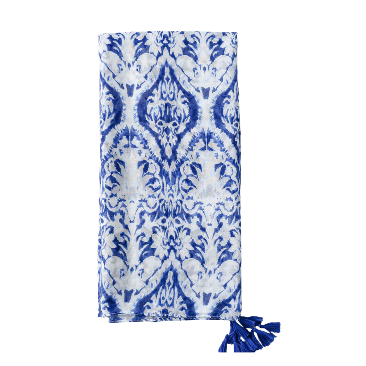 Cobalt Damask Tassel Scarf