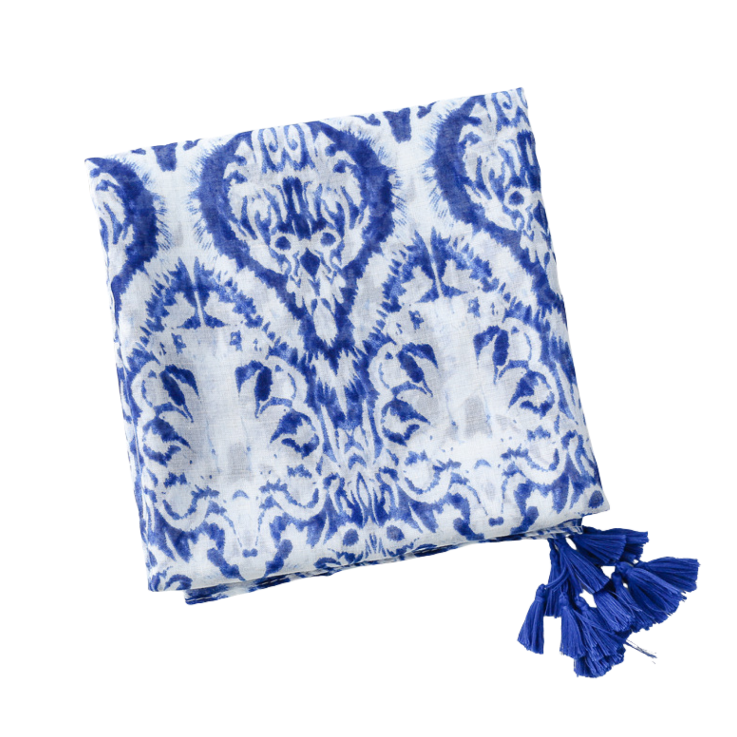 Cobalt Damask Tassel Scarf