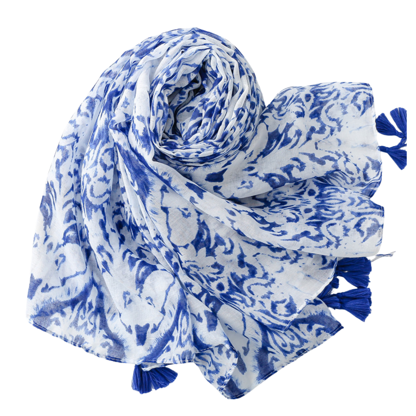 Cobalt Damask Tassel Scarf