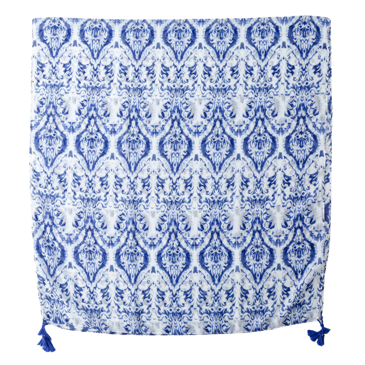 Cobalt Damask Tassel Scarf