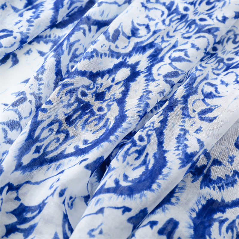 Cobalt Damask Tassel Scarf
