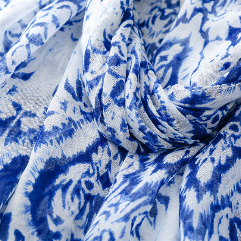 Cobalt Damask Tassel Scarf