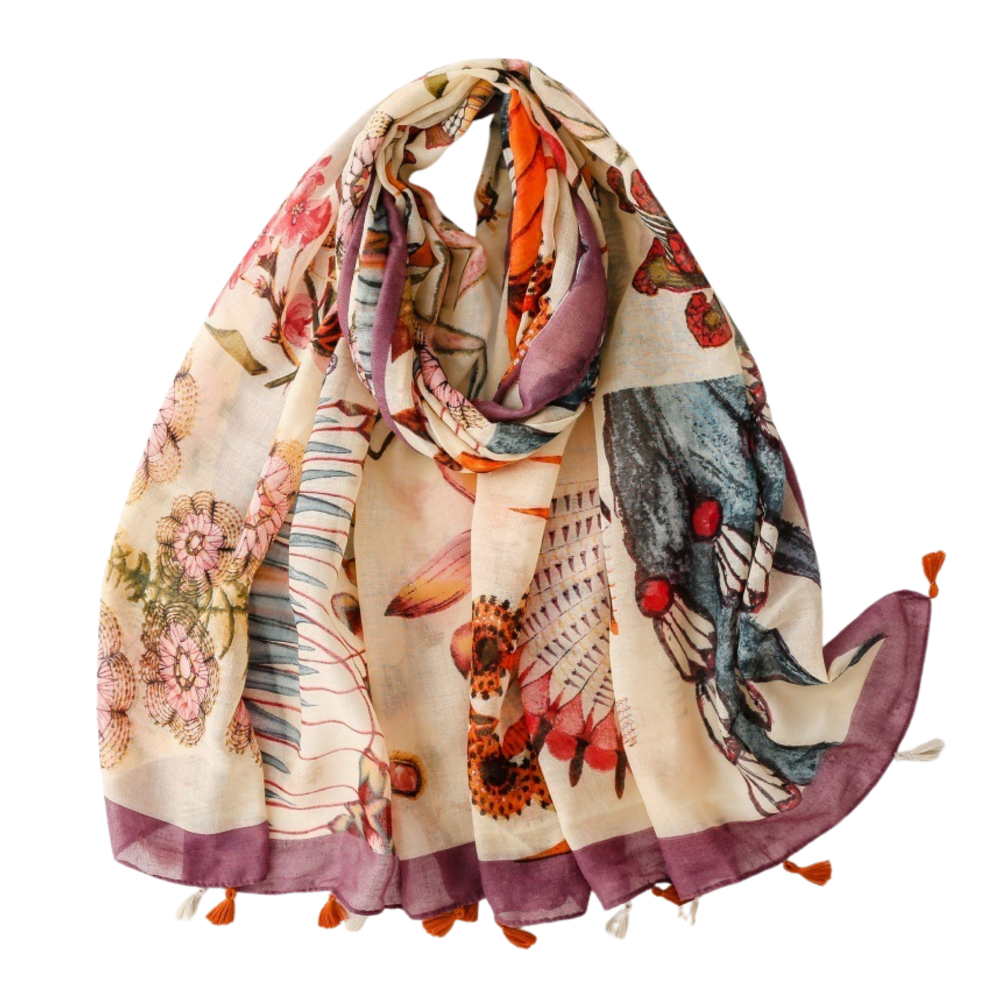 Butterfly Collage Tassel Scarf