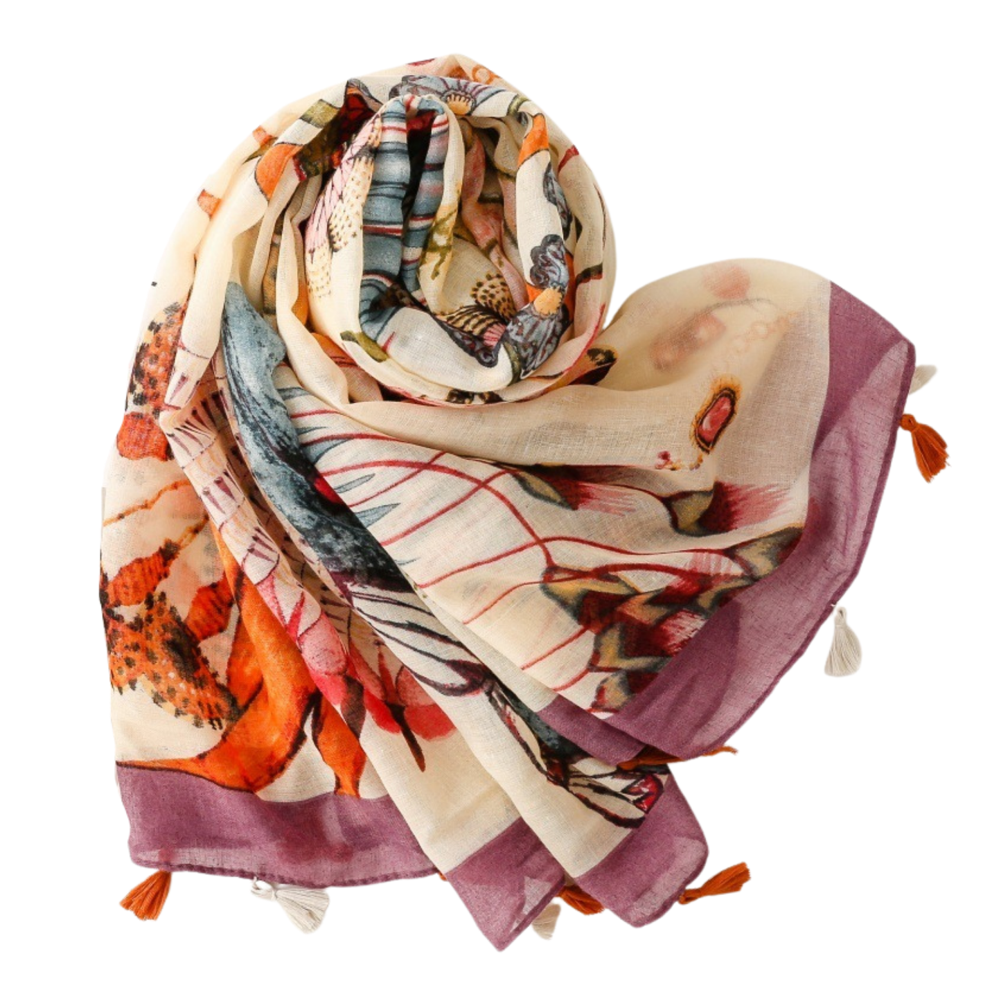 Butterfly Collage Tassel Scarf