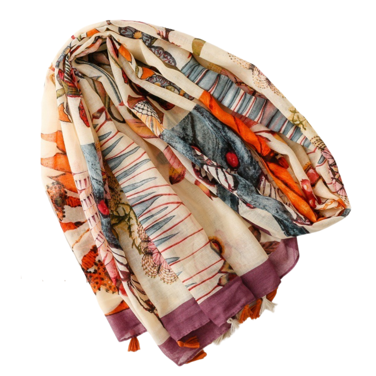 Butterfly Collage Tassel Scarf