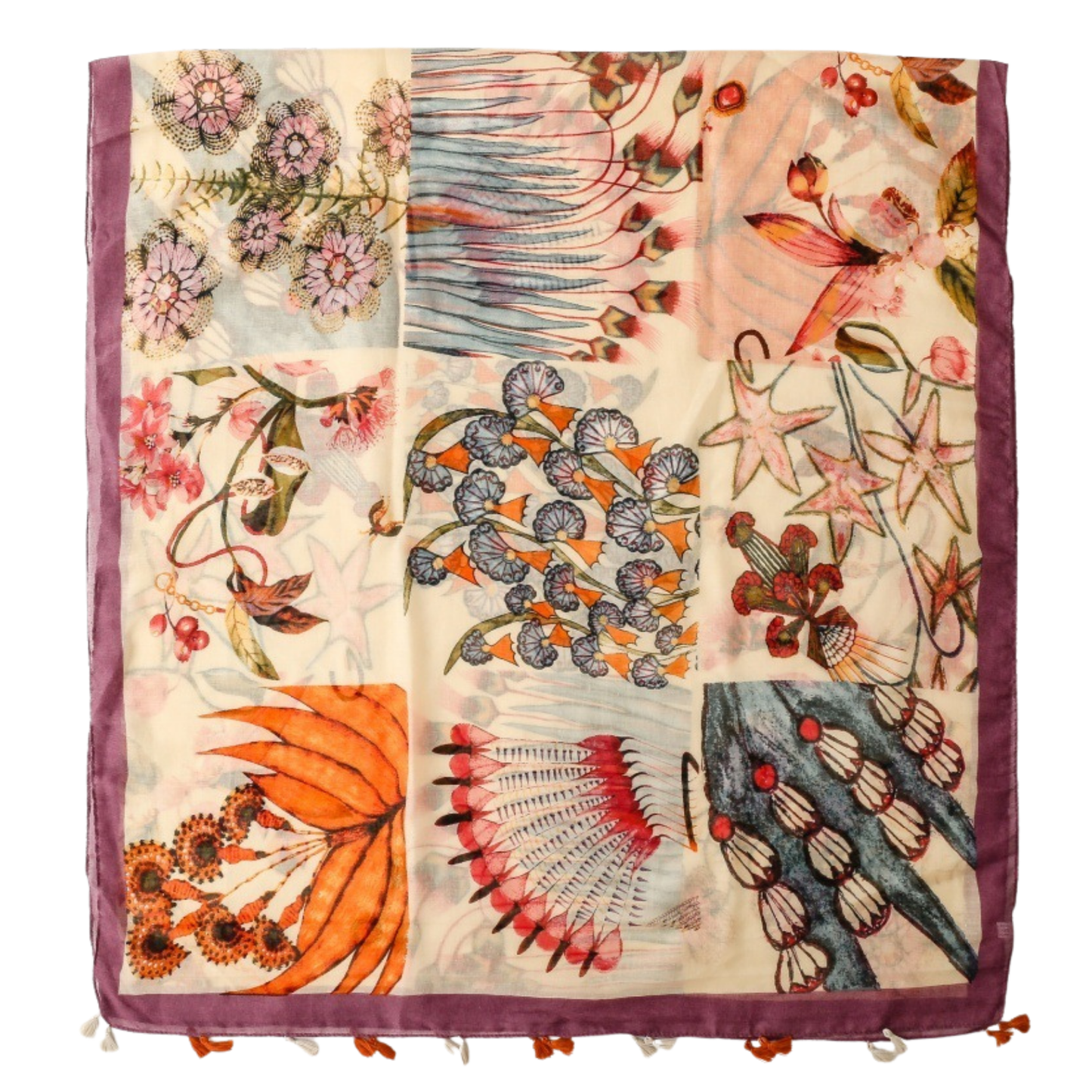 Butterfly Collage Tassel Scarf