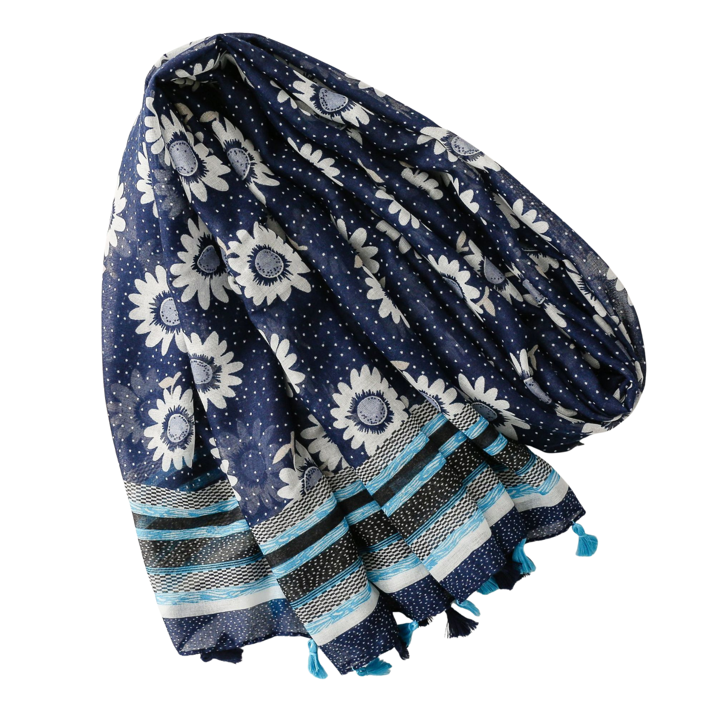 Midnight Daisy Tassel Scarf