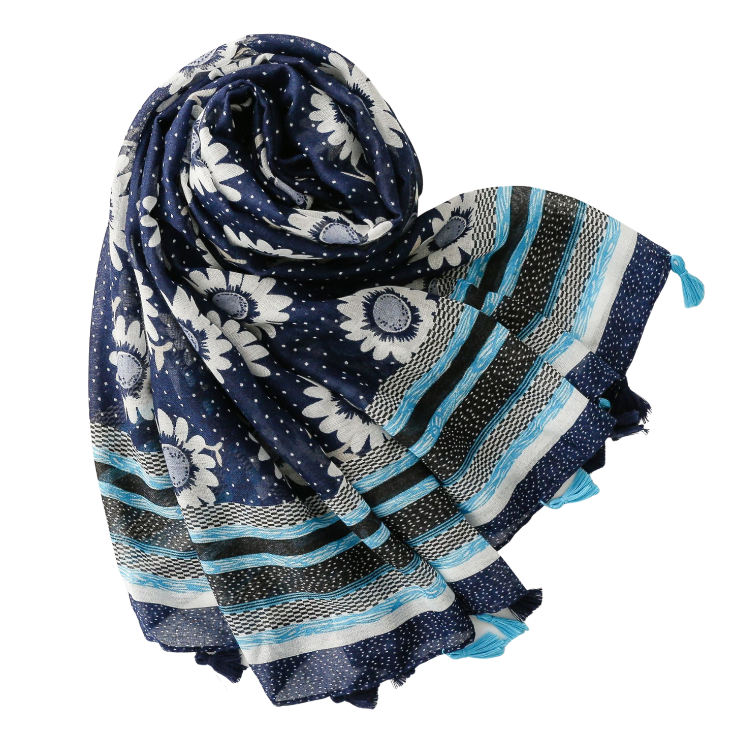 Midnight Daisy Tassel Scarf