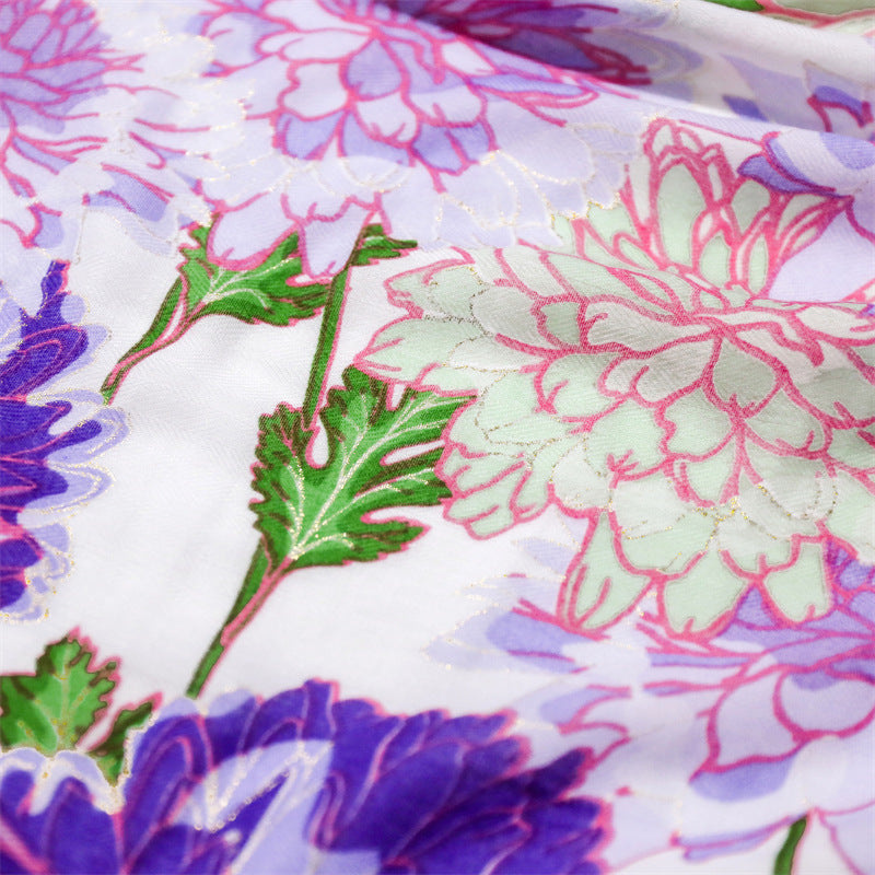 Purple Peony Tassel Scarf