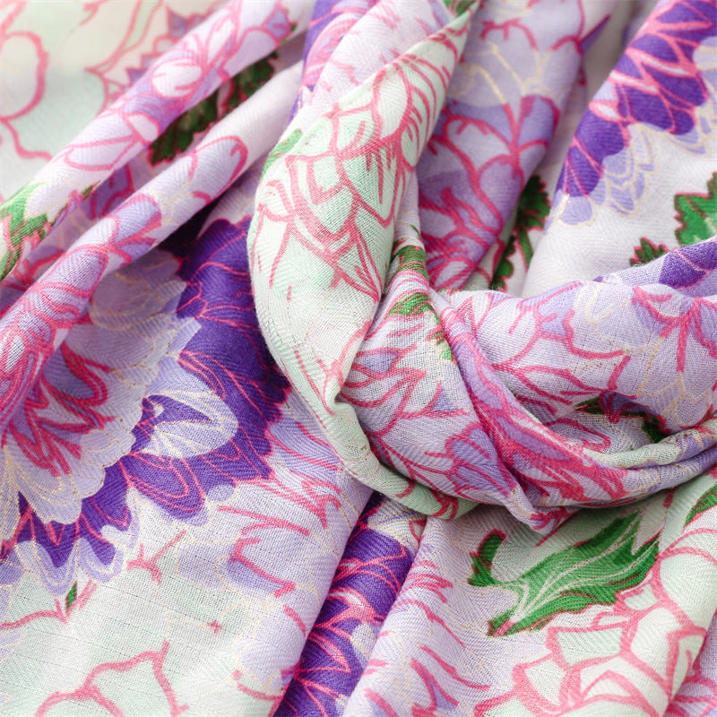 Purple Peony Tassel Scarf