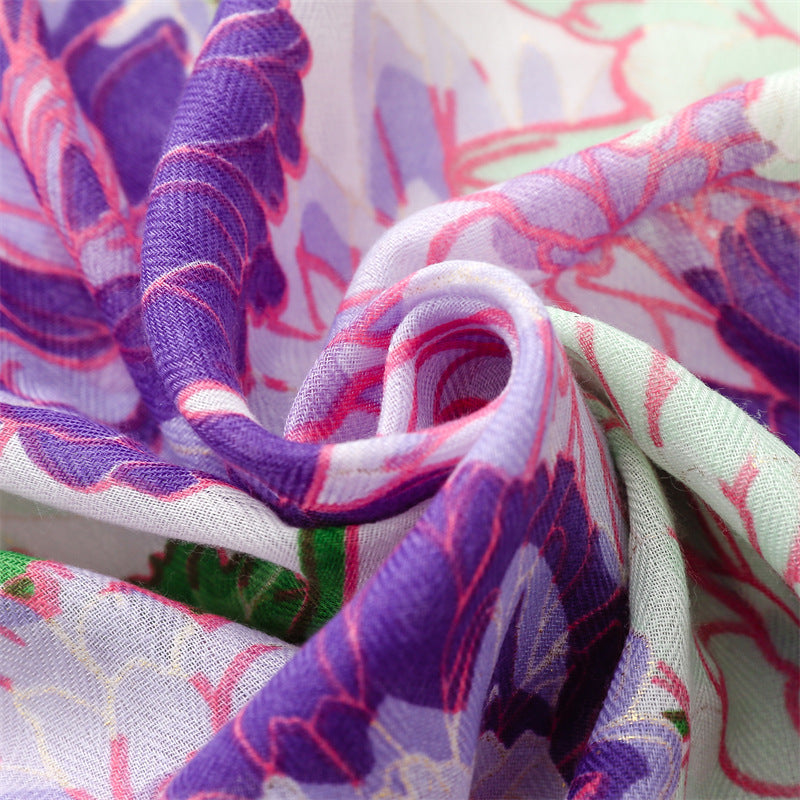 Purple Peony Tassel Scarf