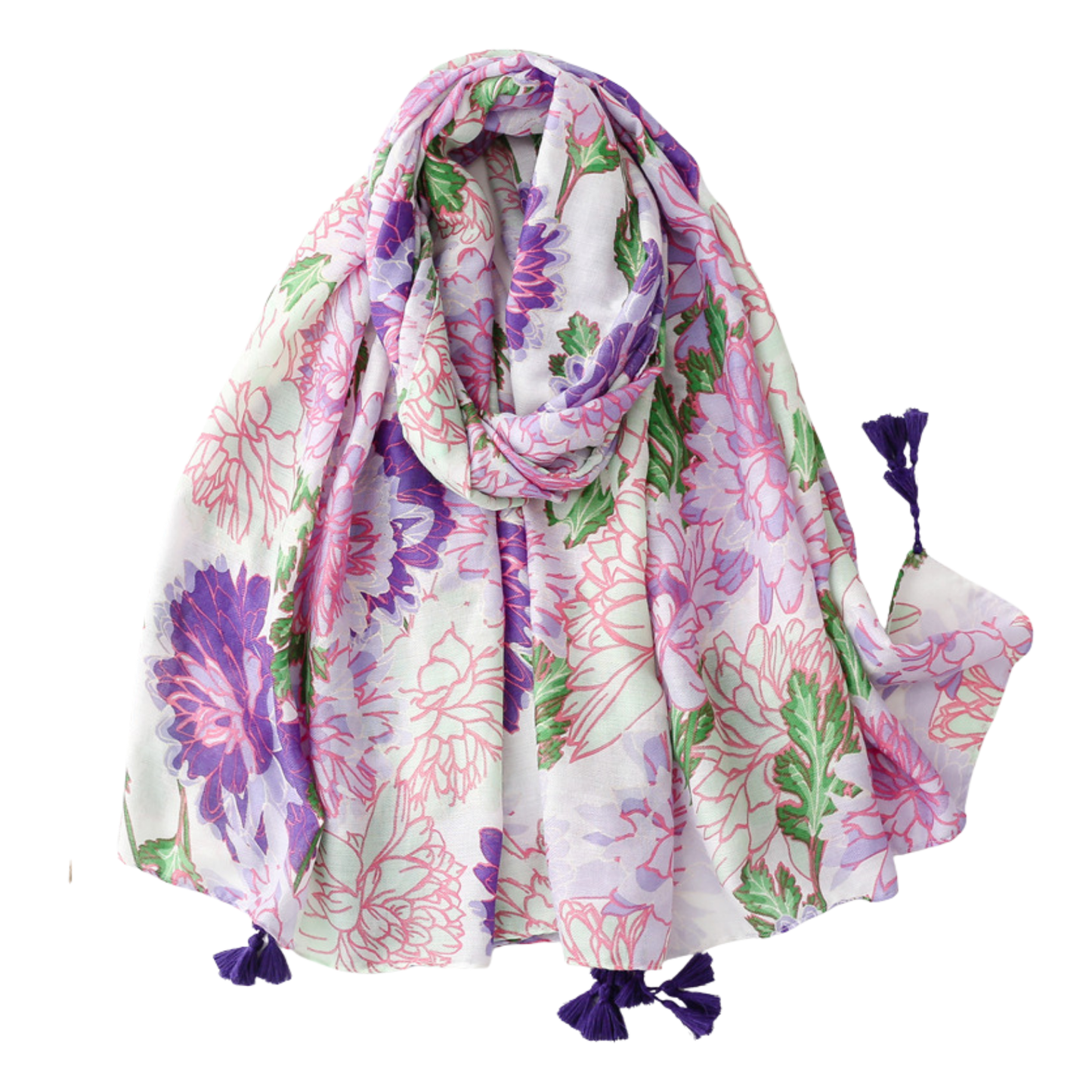 Purple Peony Tassel Scarf