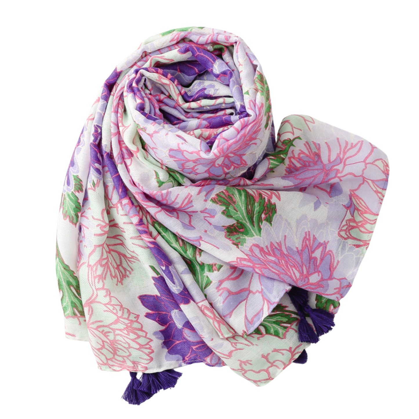 Purple Peony Tassel Scarf