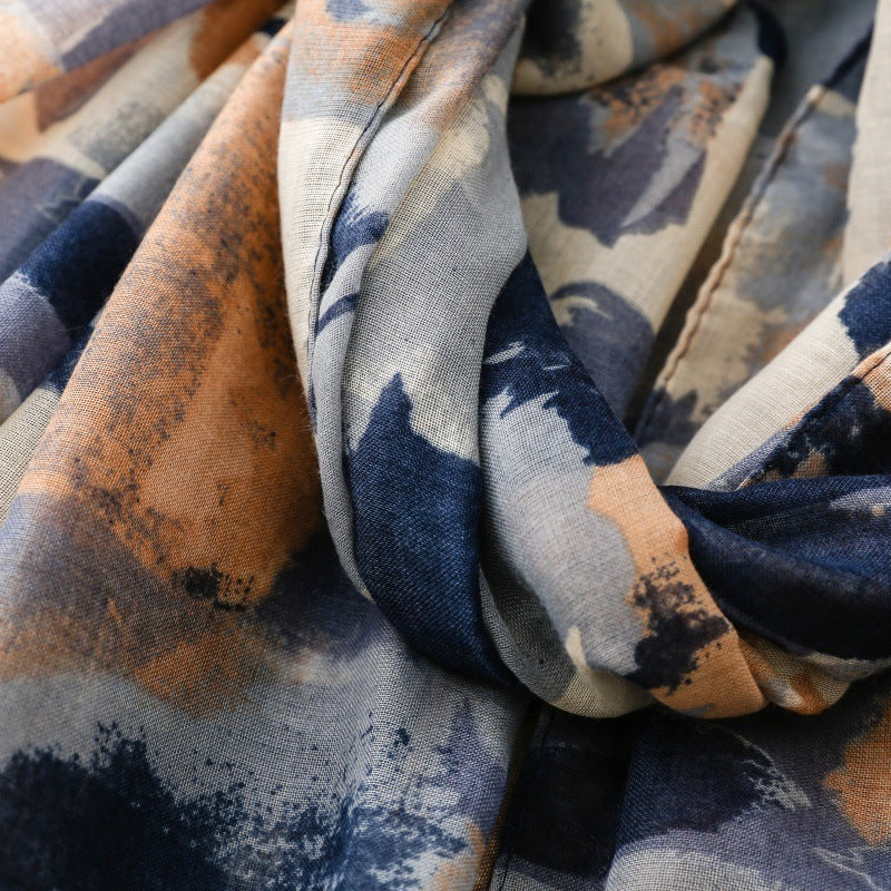 Midnight Brushstroke Tassel Scarf