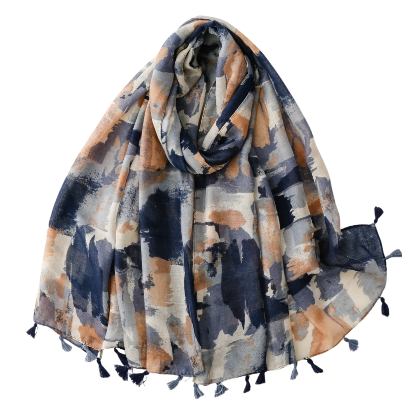 Midnight Brushstroke Tassel Scarf