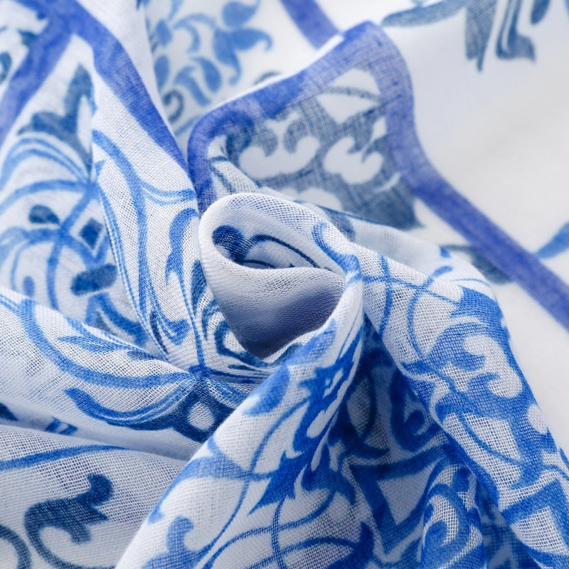 Blue Mosaic Tassel Scarf