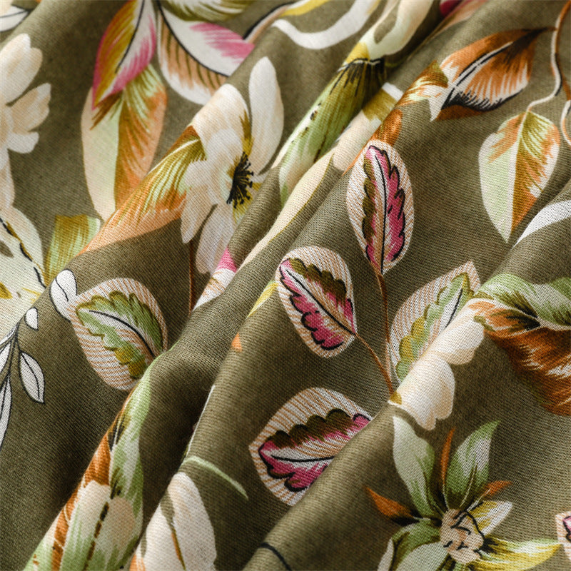 Olive Botanical Tassel Scarf