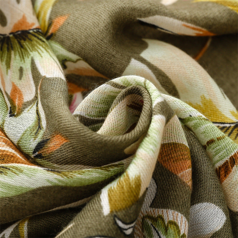 Olive Botanical Tassel Scarf