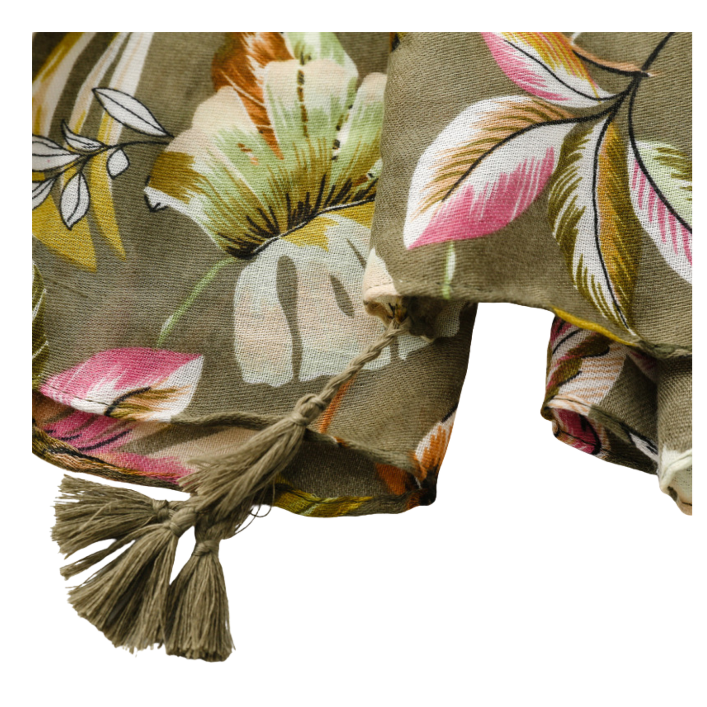 Olive Botanical Tassel Scarf