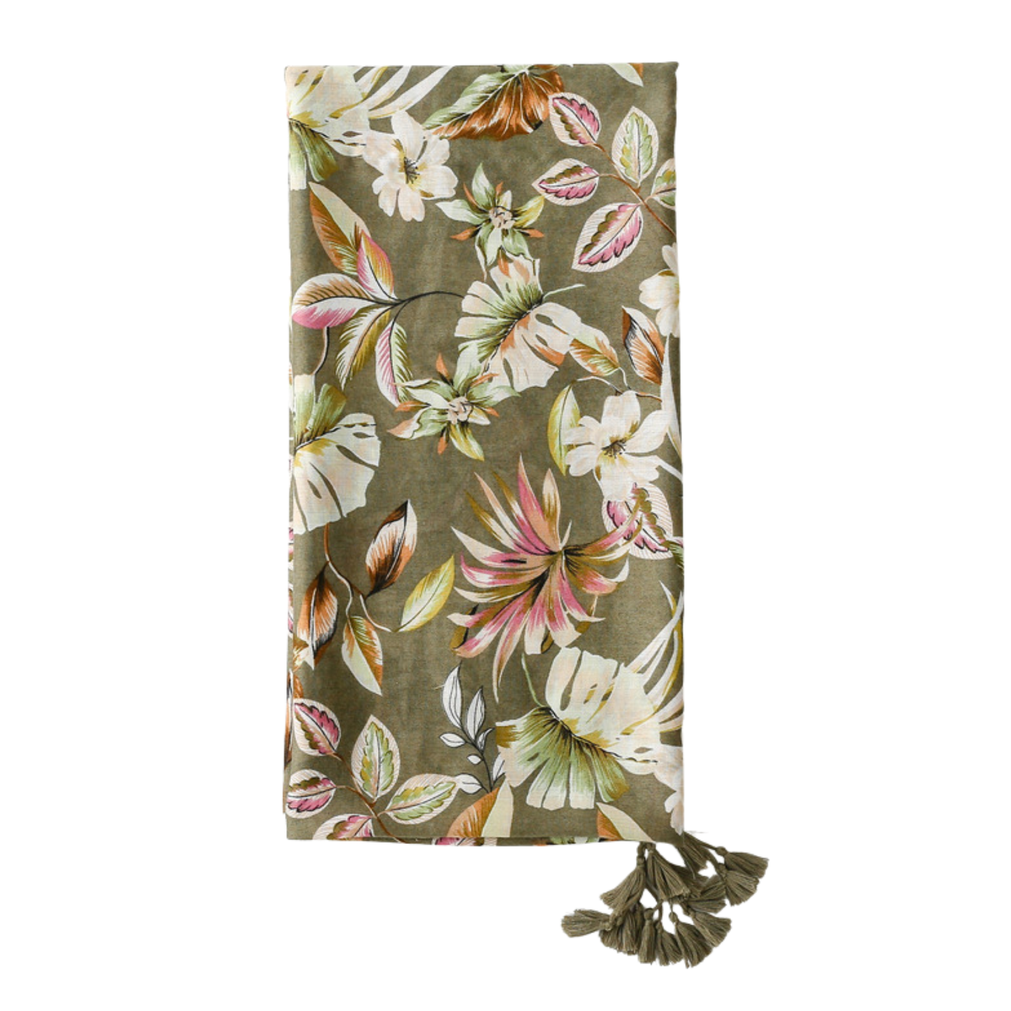 Olive Botanical Tassel Scarf