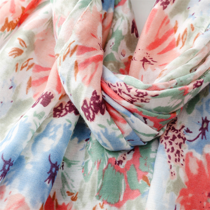 Watercolour Garden Tassel Scarf