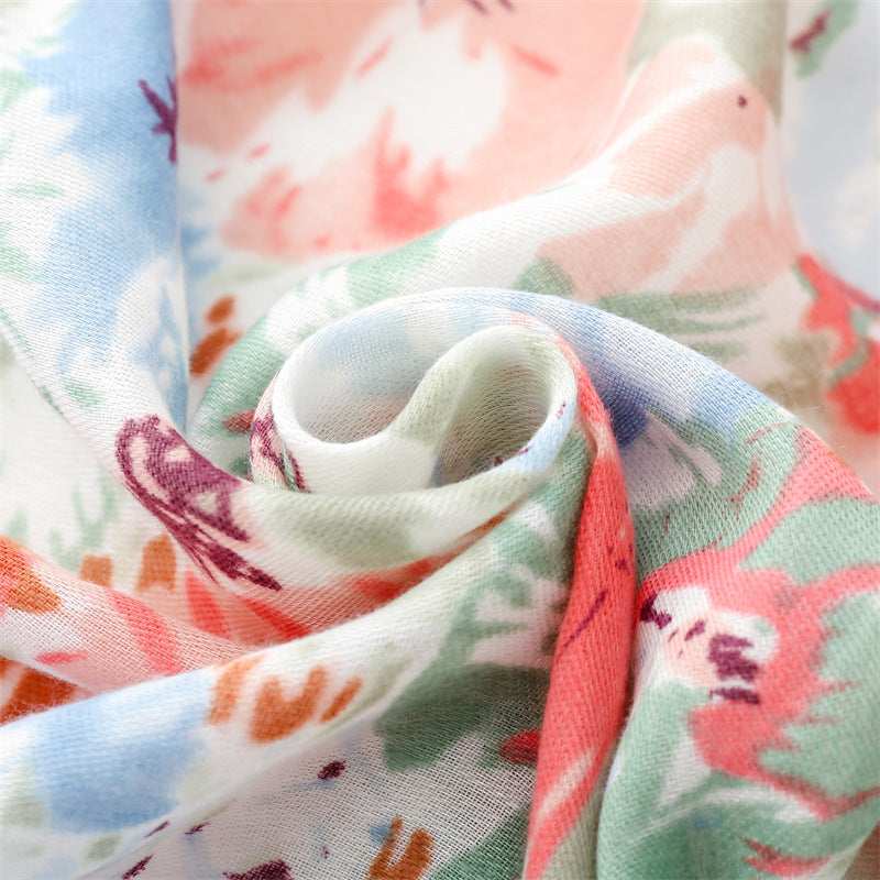 Watercolour Garden Tassel Scarf
