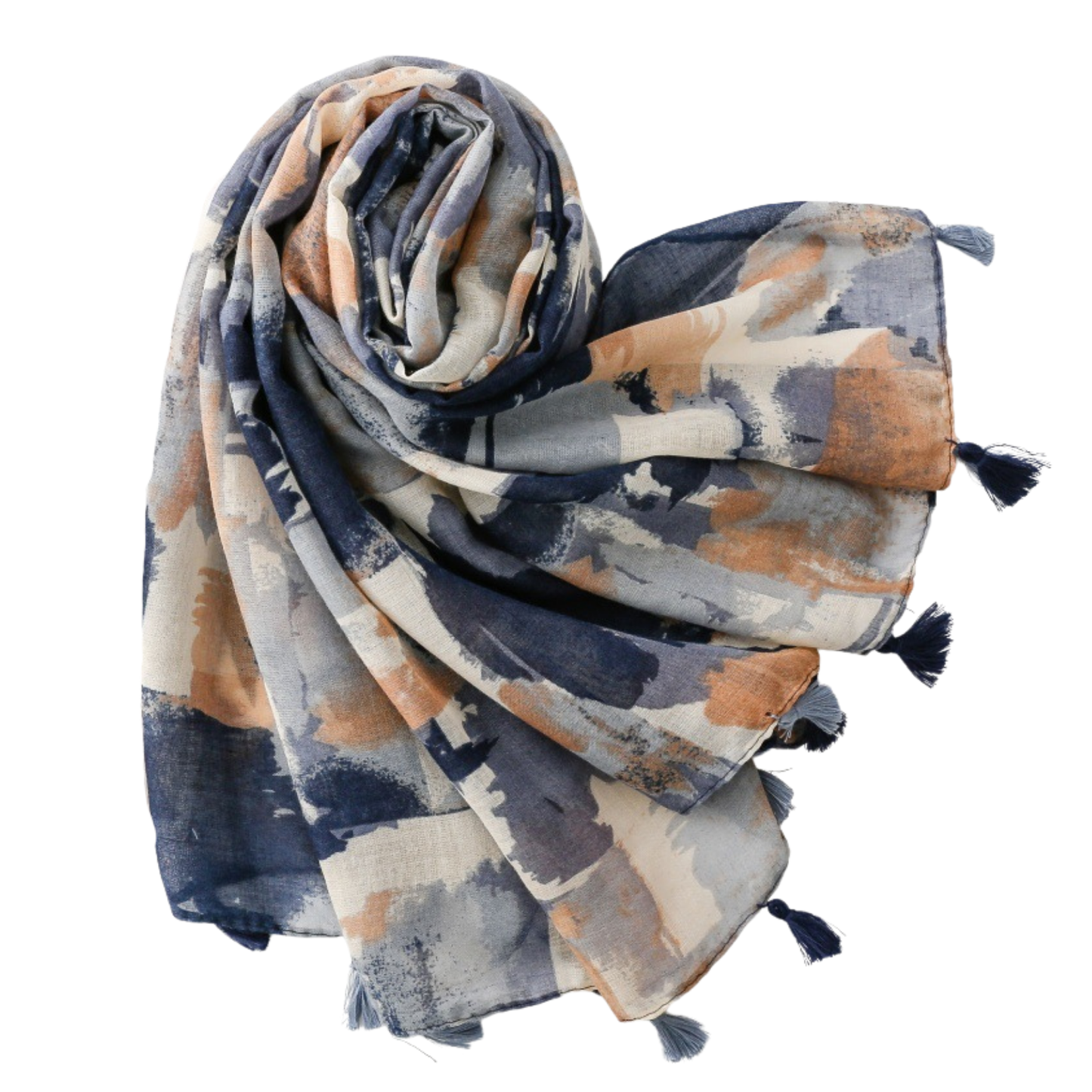 Midnight Brushstroke Tassel Scarf