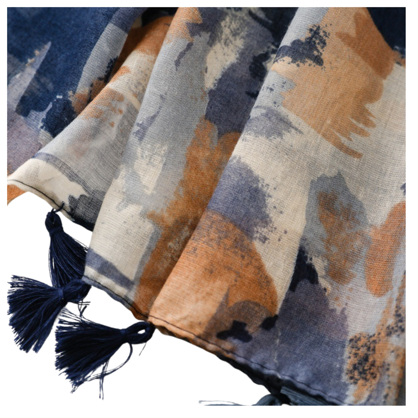 Midnight Brushstroke Tassel Scarf