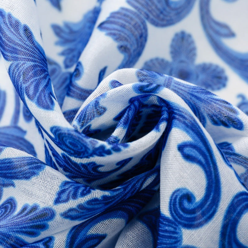 Blue Porcelain Tassel Scarf
