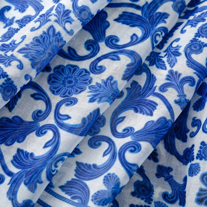 Blue Porcelain Tassel Scarf