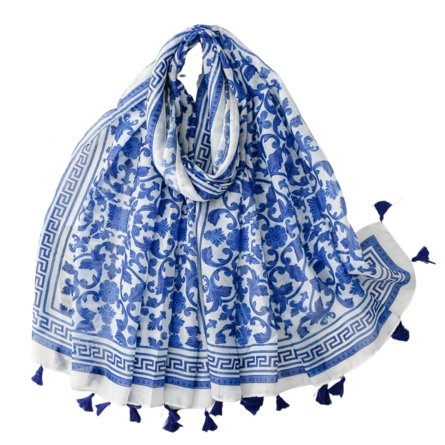 Blue Porcelain Tassel Scarf