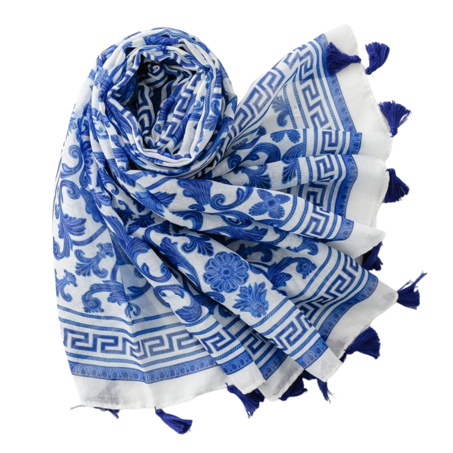 Blue Porcelain Tassel Scarf