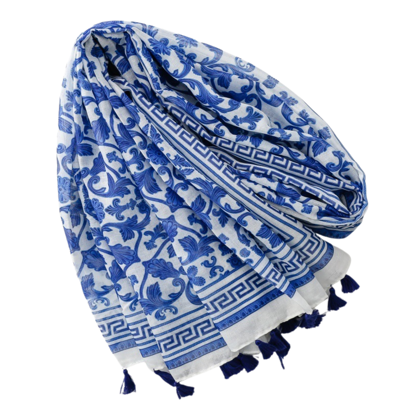 Blue Porcelain Tassel Scarf