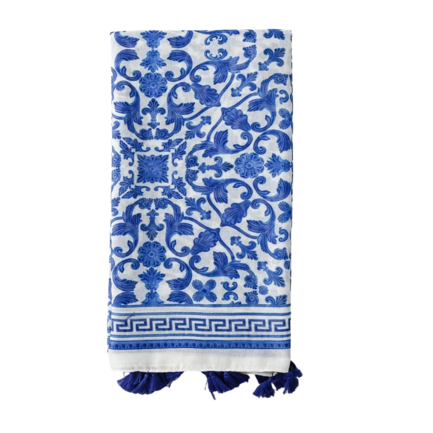 Blue Porcelain Tassel Scarf