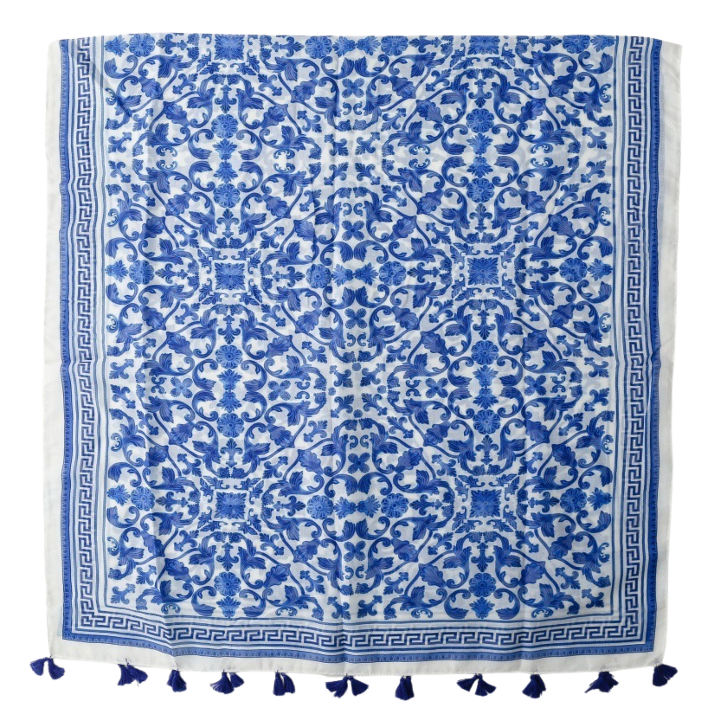 Blue Porcelain Tassel Scarf